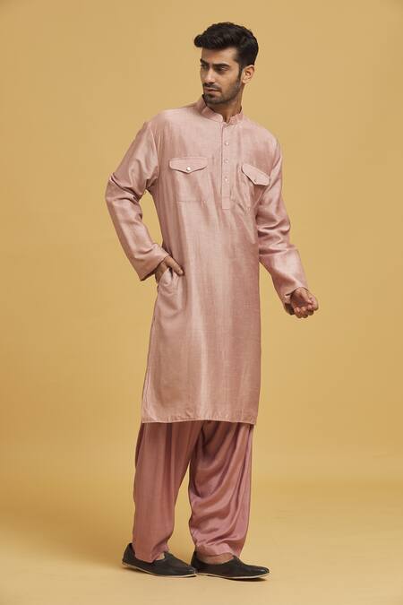 Seirra Thakur_Pink Silk Solid Kurta And Salwar Set_Online_at_Aza_Fashions