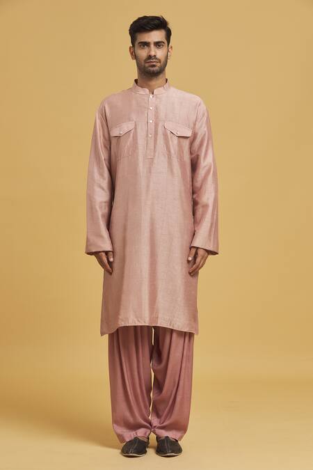 Buy_Seirra Thakur_Pink Silk Solid Kurta And Salwar Set_Online_at_Aza_Fashions