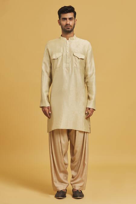 Seirra Thakur_Beige Silk Plain Kurta And Salwar Set_Online_at_Aza_Fashions