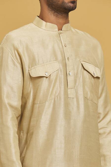Shop_Seirra Thakur_Beige Silk Plain Kurta And Salwar Set_Online_at_Aza_Fashions
