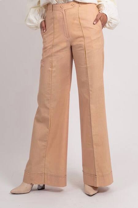 Ahmev Beige Handloom Cotton Solid Trousers at Aza Fashions Ahmev_Beige Handloom Cotton Solid Trousers _at_Aza_Fashions