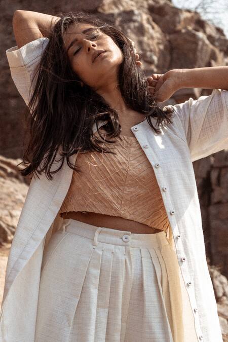 Buy Ahmev Beige Handloom Cotton Square Neck Textured Cami Top Online at Aza Fashions Buy_Ahmev_Beige Handloom Cotton Square Neck Textured Cami Top _Online_at_Aza_Fashions