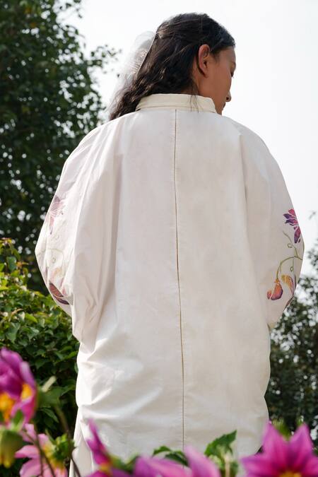 Buy_Ahmev_Ivory Cotton Embroidery Collared Placed Floral Pattern Shirt _Online_at_Aza_Fashions