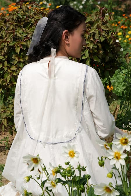 Shop Ahmev Ivory Cotton, Silk Organza Embroidery Bandeau Neck Floral Patterned Yoke Dress at Aza Fashions Shop_Ahmev_Ivory Cotton, Silk Organza Embroidery Bandeau Neck Floral Patterned Yoke Dress _at_Aza_Fashions