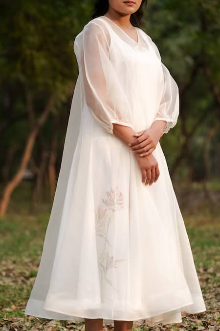 Buy_Ahmev_Ivory Cotton, Silk Organza Embroidery Sheer Angarakha With Floral Pattern Slip _Online_at_Aza_Fashions