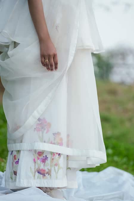 Shop_Ahmev_Ivory Cotton, Silk Organza Embroidery Placement Thread Saree _Online_at_Aza_Fashions