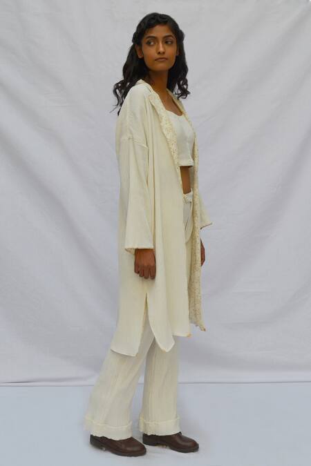 Shop Ahmev Ivory Cotton Embroidery Collared Reversible Bloom Print Jacket Online at Aza Fashions Shop_Ahmev_Ivory Cotton Embroidery Collared Reversible Bloom Print Jacket _Online_at_Aza_Fashions