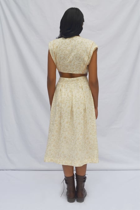 Ahmev Ivory Blossom Print Midi Skirt 