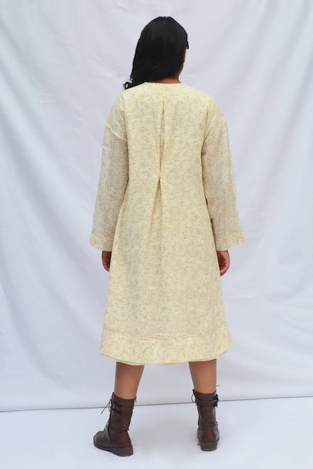 Ahmev Checkered Flowery Garden Pattern Dress 