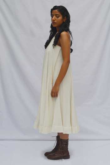 Ahmev_Ivory Kota Doria Halter Neck Gathered Dress _at_Aza_Fashions