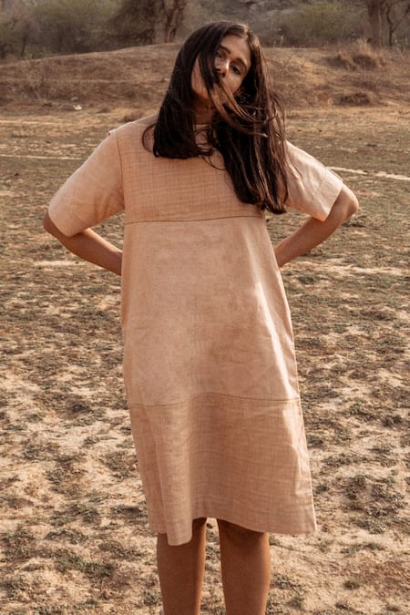 Ahmev Half Textured Half Plain Dress 