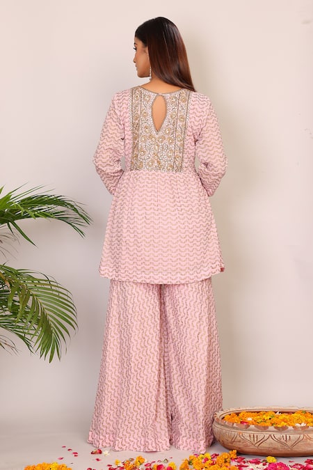 Nazar By Indu Block Print Peplum Top & Palazzo Set 