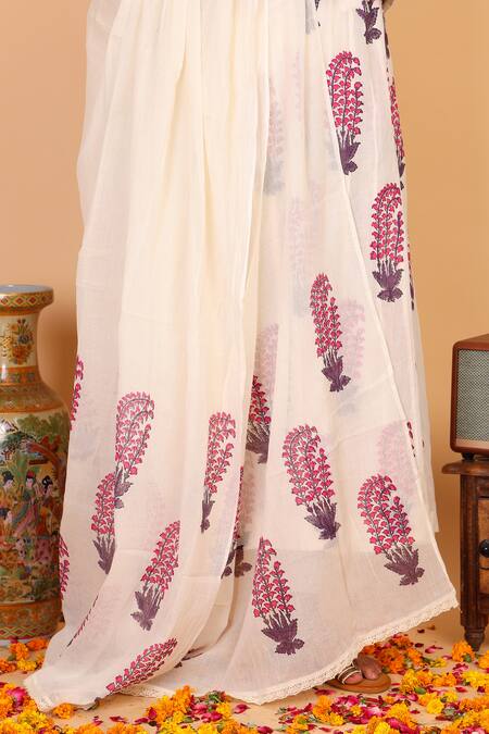 Buy_Nazar By Indu_White Cotton Embroidery Mandarin Collar Block Print Anarkali Pant Set _Online_at_Aza_Fashions