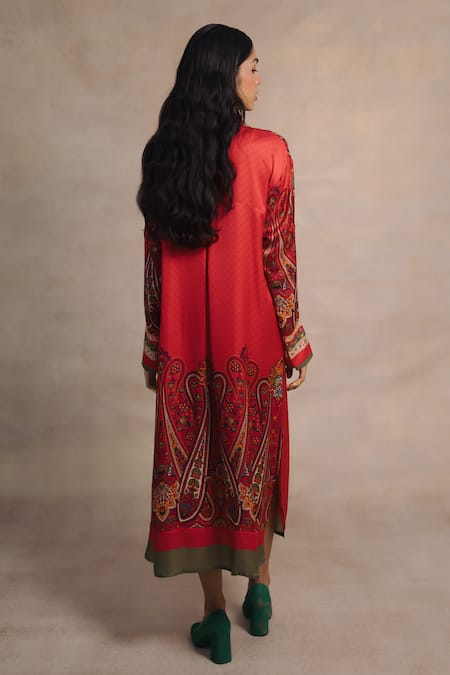 Shop Moh India Multi Color Cotton Satin Embroidery Noon Kausar Kashmiri Paisley Shirt Dress at Aza Fashions Shop_Moh India_Multi Color Cotton Satin Embroidery Noon Kausar Kashmiri Paisley Shirt Dress _at_Aza_Fashions