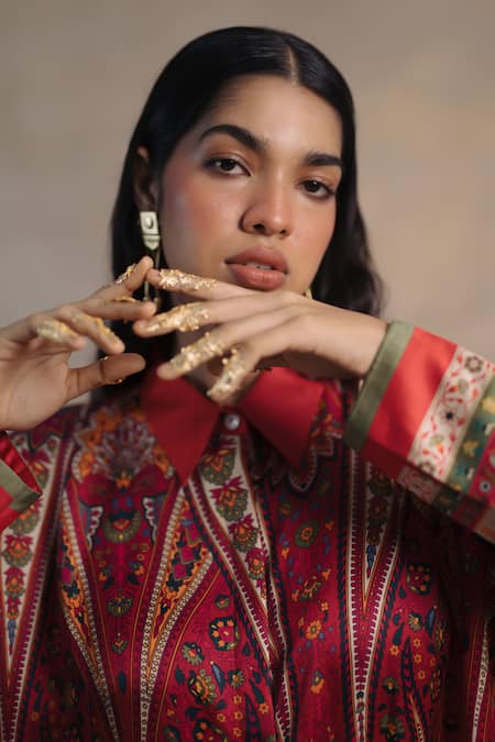 Shop Moh India Multi Color Cotton Satin Embroidery Noon Kausar Kashmiri Paisley Shirt Dress Online at Aza Fashions Shop_Moh India_Multi Color Cotton Satin Embroidery Noon Kausar Kashmiri Paisley Shirt Dress _Online_at_Aza_Fashions