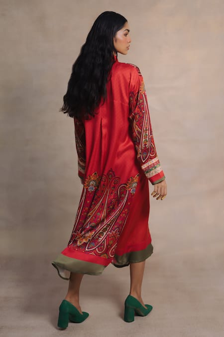 Moh India Multi Color Cotton Satin Embroidery Noon Kausar Kashmiri Paisley Shirt Dress at Aza Fashions Moh India_Multi Color Cotton Satin Embroidery Noon Kausar Kashmiri Paisley Shirt Dress _at_Aza_Fashions