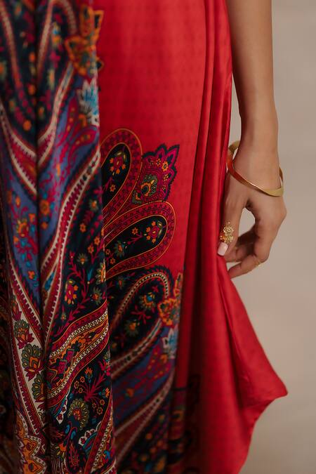 Buy Moh India Multi Color Twill, Cotton Satin Embroidery V-neck Zaffrani Persian Paisley Dress Online at Aza Fashions Buy_Moh India_Multi Color Twill, Cotton Satin Embroidery V-neck Zaffrani Persian Paisley Dress _Online_at_Aza_Fashions