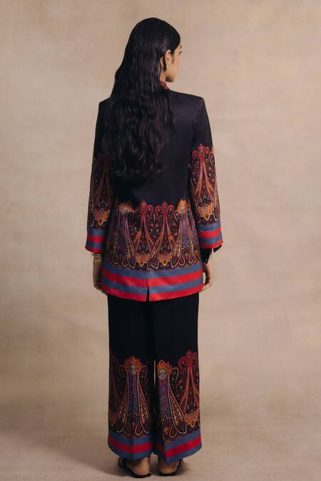 Shop_Moh India_Multi Color Bemberg Mushroom Twill Cotton Satin Printed Surm Jacket Pant Set_at_Aza_Fashions