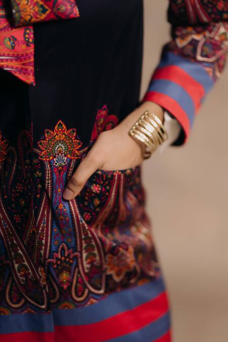 Buy_Moh India_Multi Color Bemberg Mushroom Twill Cotton Satin Printed Surm Jacket Pant Set_Online_at_Aza_Fashions