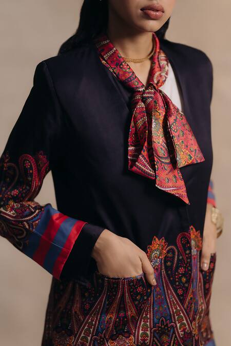 Shop_Moh India_Multi Color Bemberg Mushroom Twill Cotton Satin Printed Surm Jacket Pant Set_Online_at_Aza_Fashions
