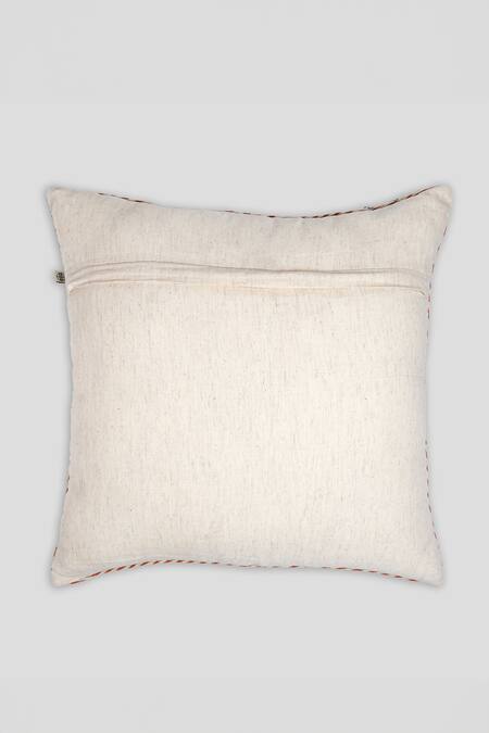 Shop Houmn White Cotton Flex Mash Embroidered Square Cushion Cover at Aza Fashions Shop_Houmn_White Cotton Flex Mash Embroidered Square Cushion Cover_at_Aza_Fashions