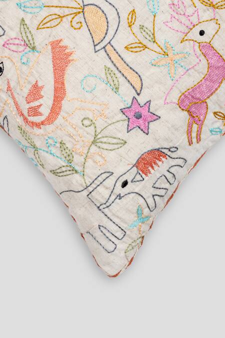 Buy_Houmn_Multi Color Cotton Flex Camal Embroidered Rectangle Cushion Cover_Online_at_Aza_Fashions