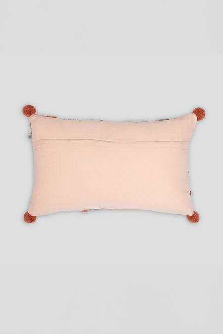 Shop Houmn Orange Cotton And Dyed Duck Embroidered Rectangle Cushion Cover at Aza Fashions Shop_Houmn_Orange Cotton And Dyed Duck Embroidered Rectangle Cushion Cover_at_Aza_Fashions