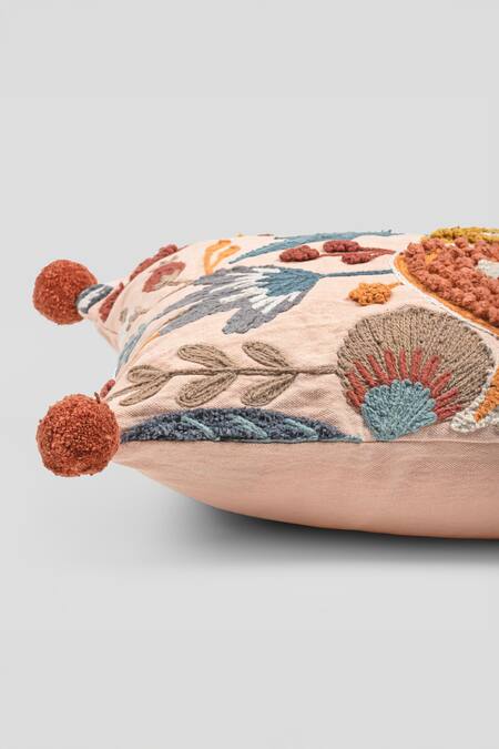 Buy Houmn Orange Cotton And Dyed Duck Embroidered Rectangle Cushion Cover Online at Aza Fashions Buy_Houmn_Orange Cotton And Dyed Duck Embroidered Rectangle Cushion Cover_Online_at_Aza_Fashions