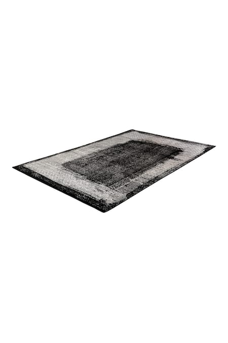 Shop_Qaaleen_Black Viscose Silk Embossed Handcrafted Carpet _at_Aza_Fashions