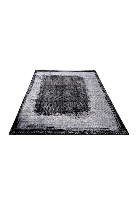 Qaaleen_Black Viscose Silk Embossed Handcrafted Carpet _Online_at_Aza_Fashions