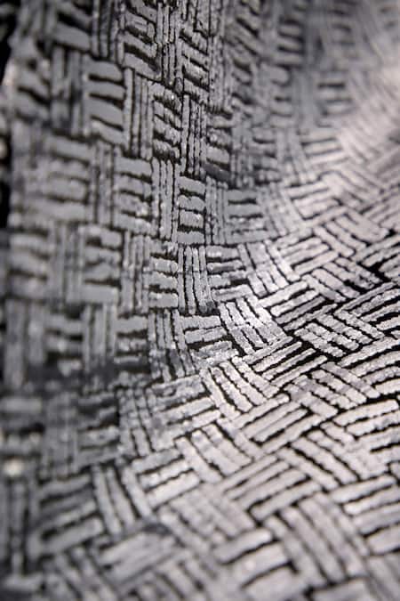 Shop_Qaaleen_Black Viscose Silk Embossed Handcrafted Carpet _Online_at_Aza_Fashions