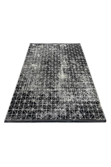 Qaaleen_Black Acrylic, Viscose Silk Embossed Handcrafted Carpet_Online_at_Aza_Fashions