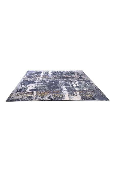 Qaaleen_Grey Bamboo Silk, Semi Worsted New Zealand Wool Embossed Handcrafted Carpet_Online_at_Aza_Fashions