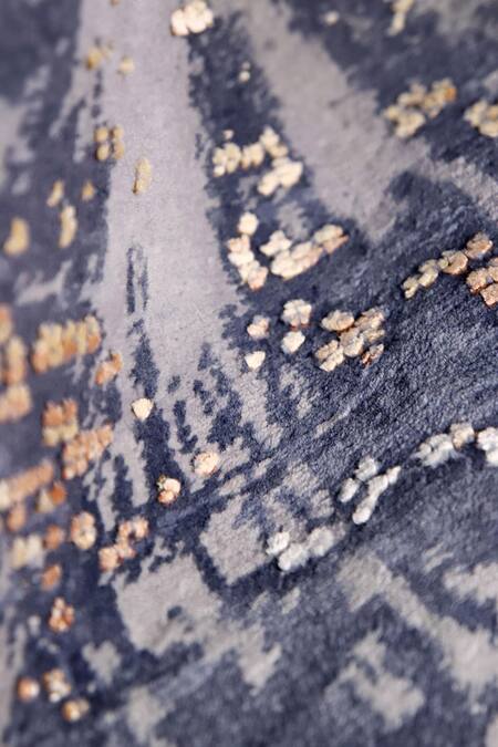 Shop_Qaaleen_Grey Bamboo Silk, Semi Worsted New Zealand Wool Embossed Handcrafted Carpet_Online_at_Aza_Fashions