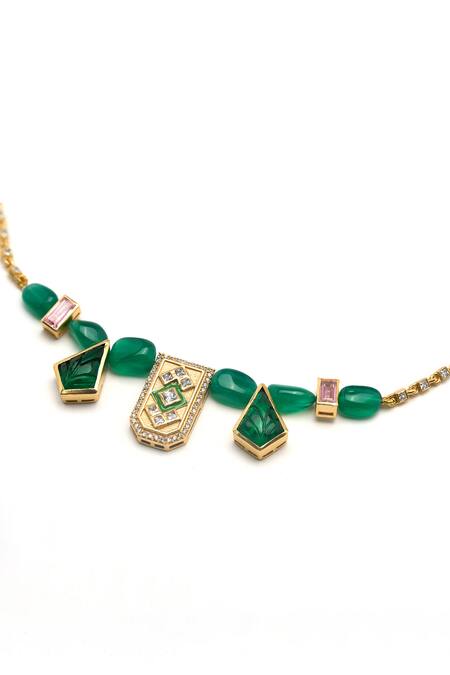 Aulerth X JJ Valaya Green Rumeli Stone Embellished Dainty Necklace Online at Aza Fashions Aulerth X JJ Valaya_Green Rumeli Stone Embellished Dainty Necklace _Online_at_Aza_Fashions