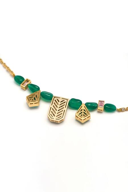 Buy Aulerth X JJ Valaya Green Rumeli Stone Embellished Dainty Necklace Online at Aza Fashions Buy_Aulerth X JJ Valaya_Green Rumeli Stone Embellished Dainty Necklace _Online_at_Aza_Fashions