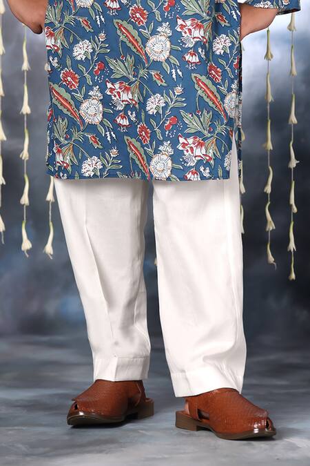 Buy Littlecheer Blue Cotton Gota Patti Botanic Print Kurta With Pant Online at Aza Fashions Buy_Littlecheer_Blue Cotton Gota Patti Botanic Print Kurta With Pant _Online_at_Aza_Fashions