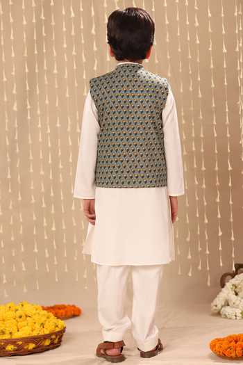 Littlecheer Floral Bud Print Bundi Kurta Set 