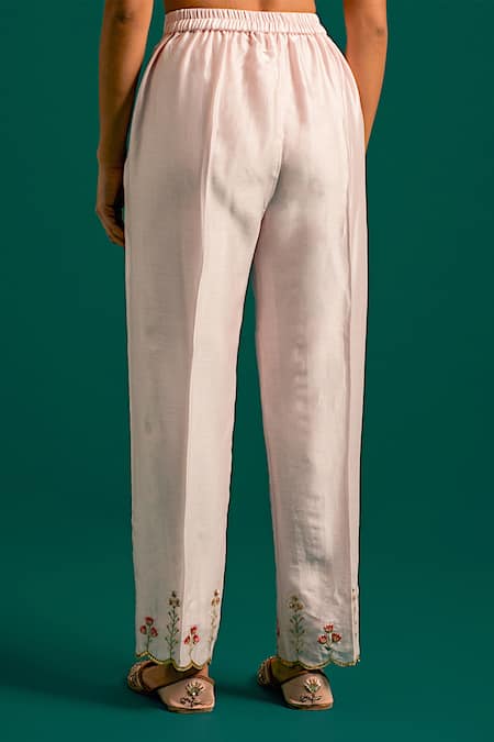 Shop Anantaa By Roohi Pink Silk, Chanderi Embroidery, Sequins Round Neck Placement Kurta With Pant Online at Aza Fashions Shop_Anantaa By Roohi_Pink Silk, Chanderi Embroidery, Sequins Round Neck Placement Kurta With Pant _Online_at_Aza_Fashions