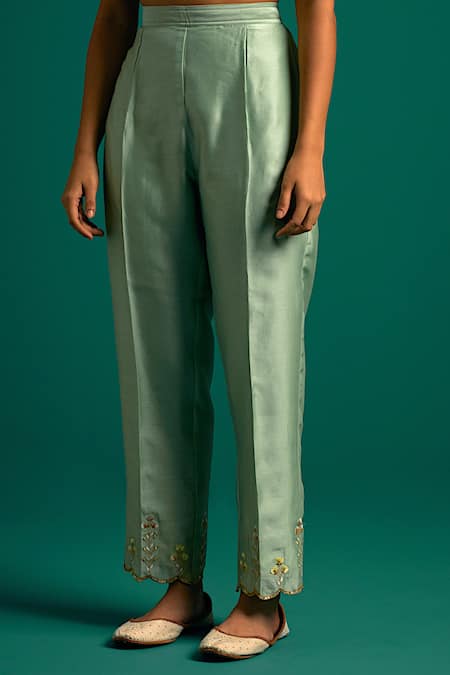 Anantaa By Roohi Green Silk, Chanderi Embroidery, Sequins Round Thread Placement Kurta With Pant Online at Aza Fashions Anantaa By Roohi_Green Silk, Chanderi Embroidery, Sequins Round Thread Placement Kurta With Pant _Online_at_Aza_Fashions