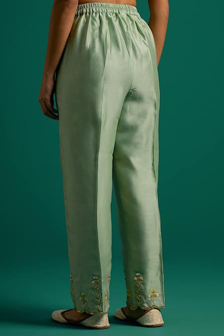 Shop Anantaa By Roohi Green Silk, Chanderi Embroidery, Sequins Round Thread Placement Kurta With Pant Online at Aza Fashions Shop_Anantaa By Roohi_Green Silk, Chanderi Embroidery, Sequins Round Thread Placement Kurta With Pant _Online_at_Aza_Fashions