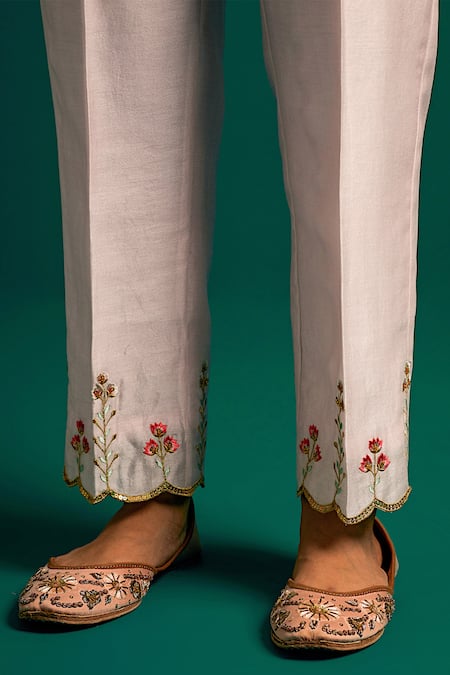 Anantaa By Roohi Pink Silk, Chanderi Cut Work, Sequins, Embroidery V-neck Hand Kurta And Pant Set Online at Aza Fashions Anantaa By Roohi_Pink Silk, Chanderi Cut Work, Sequins, Embroidery V-neck Hand Kurta And Pant Set _Online_at_Aza_Fashions