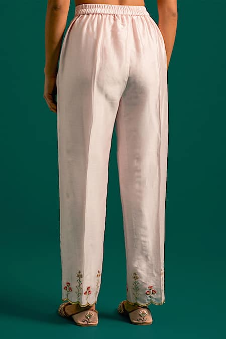 Shop Anantaa By Roohi Pink Silk, Chanderi Cut Work, Sequins, Embroidery V-neck Hand Kurta And Pant Set Online at Aza Fashions Shop_Anantaa By Roohi_Pink Silk, Chanderi Cut Work, Sequins, Embroidery V-neck Hand Kurta And Pant Set _Online_at_Aza_Fashions