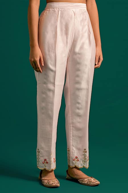 Buy_Anantaa By Roohi_Pink Silk, Chanderi Cut Work, Sequins, Embroidery V-neck Hand Kurta Pant Set _Online_at_Aza_Fashions