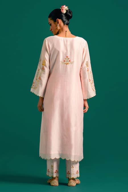Shop_Anantaa By Roohi_Pink Silk, Chanderi Sequins, Cut Work, Embroidery Cutdana Kurta And Pant Set _at_Aza_Fashions