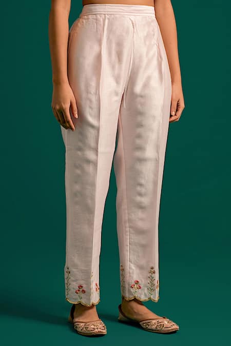 Anantaa By Roohi_Pink Silk, Chanderi Sequins, Cut Work, Embroidery Cutdana Kurta And Pant Set _Online_at_Aza_Fashions