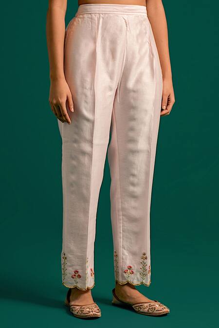 Anantaa By Roohi_Pink Silk, Chanderi Sequins, Cut Work, Embroidery Cutdana Kurta Pant Set _Online_at_Aza_Fashions