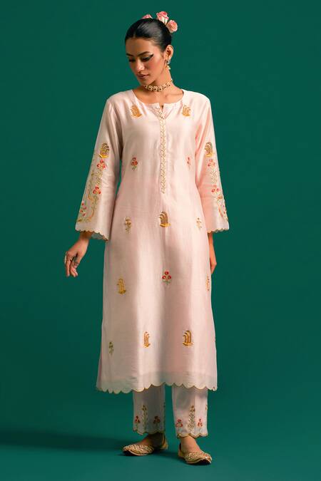 Buy_Anantaa By Roohi_Pink Silk, Chanderi Sequins, Cut Work, Embroidery Cutdana Kurta Pant Set _Online_at_Aza_Fashions