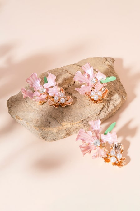 Floristaa By Mahek Pink Stella Enamelled Flower - Set Of 3 