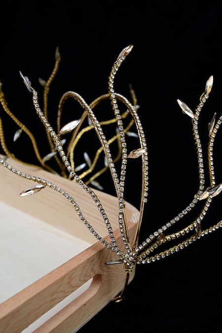 Shop Floristaa By Mahek Gold Beads Embellished Headband at Aza Fashions Shop_Floristaa By Mahek_Gold Beads Embellished Headband _at_Aza_Fashions